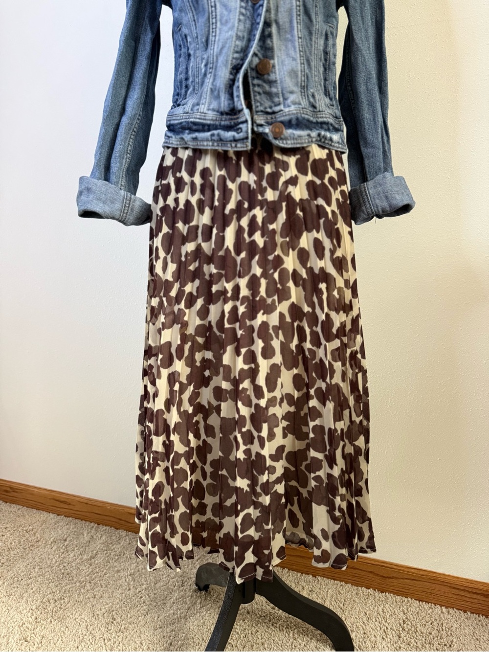 Sanctuary Leopard Pleated Midi Skirt XS Brown Cream Animal Print